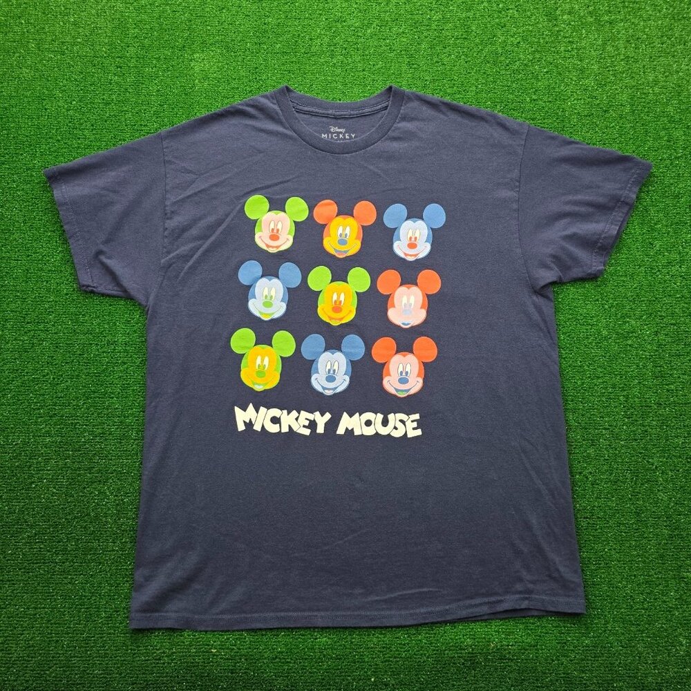 Disney‎ Tshirt Mens XL Navy Blue Short Sleeve Mickey Mouse Faces Pop Art Style